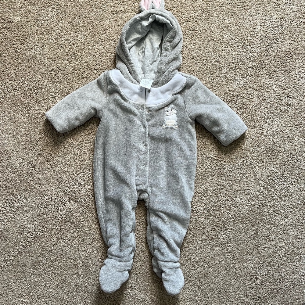Baby Gray Thumper Fleece One-Piece Romper with Hood